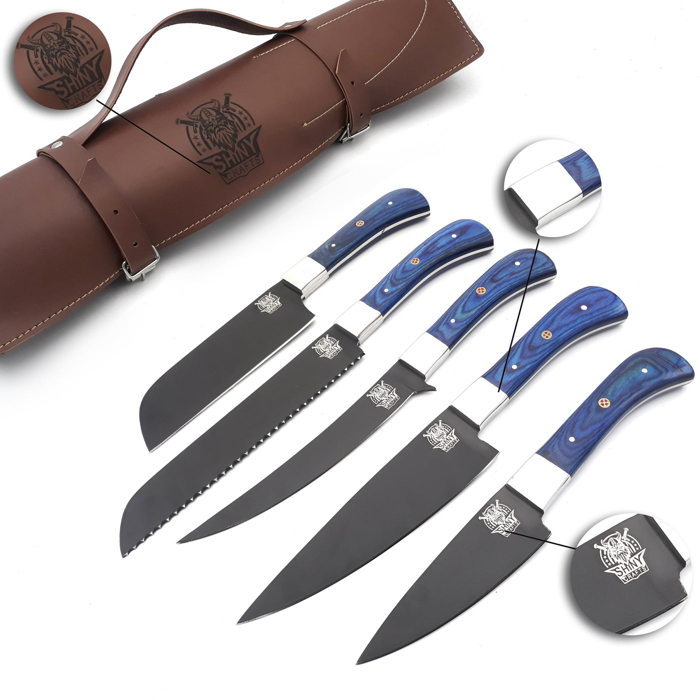 Handmade Black Coated Kitchen Knife Set with Blue wood handle and D 2 –  SHINY CRAFTS